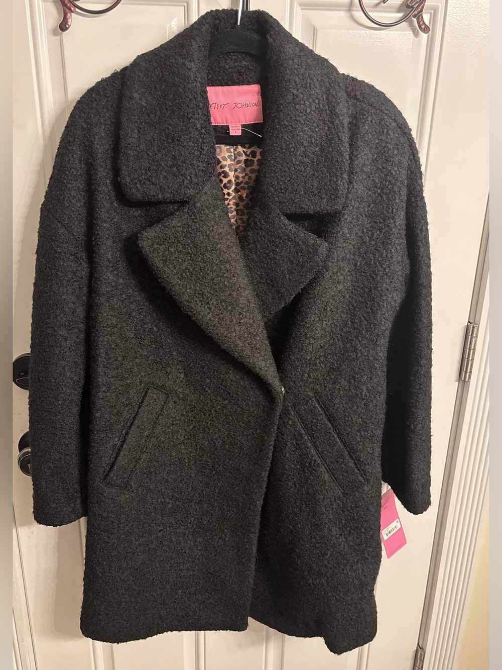 Betsey Johnson Black Bouclé wool blend teddy bear coat- Oversized peacoat